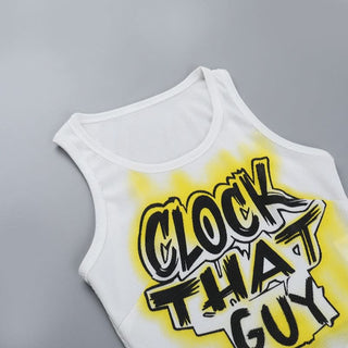 Ribbed round neck letter print contrast crop top