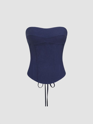 Linen-blend Lace Up Corset Bandeau Top & Mid Rise Barrel-leg Trousers Set