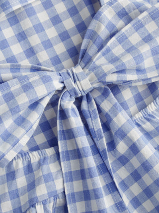 Cotton-blend Square Neck Gingham Bowknot Romper