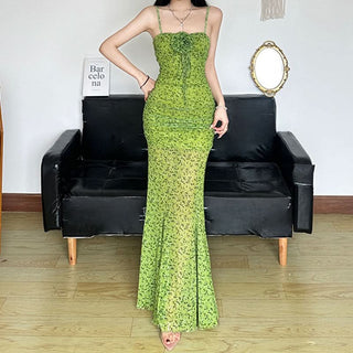 Square neck flower applique ruched print cami maxi dress