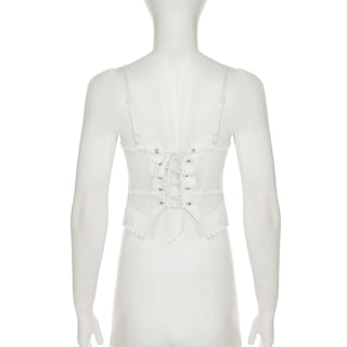 Lace v neck lace up bowknot corset cami top