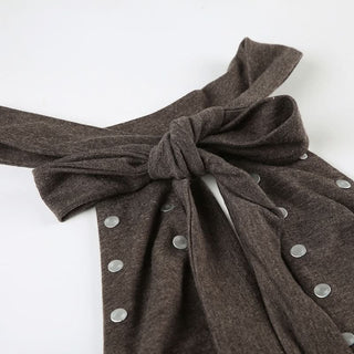 Hollow out ruched halter self tie cut out mini dress