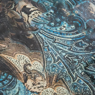 Ruffle v neck print beaded mesh cami top