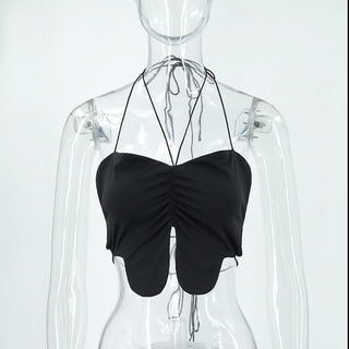 Halter self tie ruched slit backless top