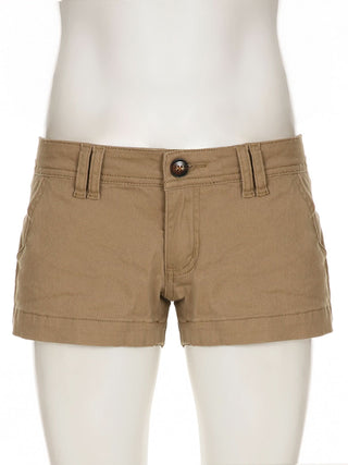 Button zip-up pocket low rise pant denim shorts