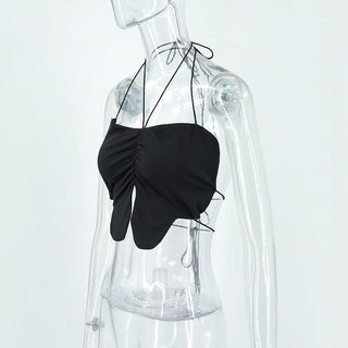 Halter self tie ruched slit backless top