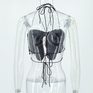 Halter self tie ruched slit backless top