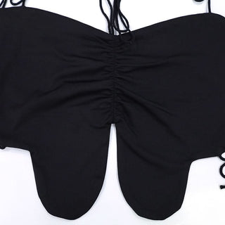 Halter self tie ruched slit backless top