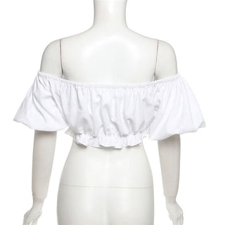 Off shoulder ruched flower applique crop top