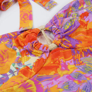 Self tie halter hollow out flower print cut out top