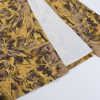 One shoulder slit ruched print hollow out cut out maxi dress