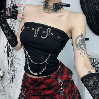 Metal chain buckle solid backless tube top