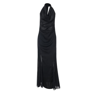 Cowl neck zip-up backless solid maxi dress