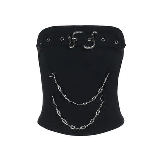 Metal chain buckle solid backless tube top