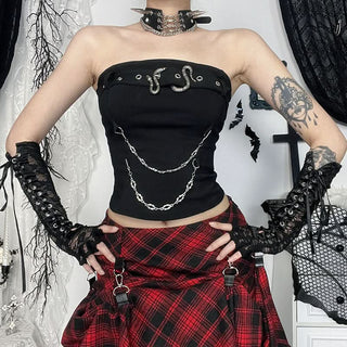 Metal chain buckle solid backless tube top