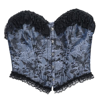 Sweetheart neck lace hem button print tube top