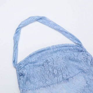 Halter square neck lace see through slit midi dress