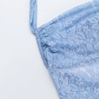 Halter square neck lace see through slit midi dress