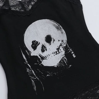 Lace hem v neck skull pattern cami top