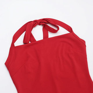 Halter self tie square neck ruched backless maxi dress