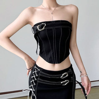Corset irregular backless buckle tube top