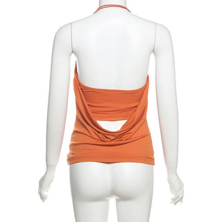 Halter beaded solid backless square neck top