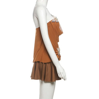 Ruched butterfly applique mesh tube mini dress