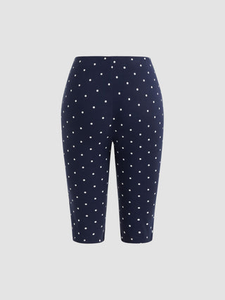 Cotton-blend High Neck Polka Dot Asymmetrical Hem Top & Mid Rise Capri Pants Set