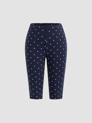 Cotton-blend High Neck Polka Dot Asymmetrical Hem Top & Mid Rise Capri Pants Set