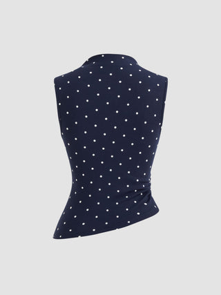 Cotton-blend High Neck Polka Dot Asymmetrical Hem Top & Mid Rise Capri Pants Set