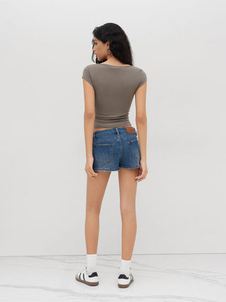 Boat Neck Ruched Tee