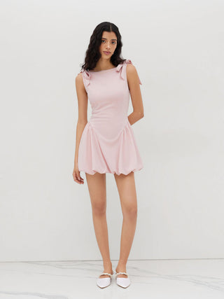 Grad Dresses Cute Summer Dresses Party Dress For Party New Years Holiday Dress Valentine rush outfits special occasion dresses Woven Sculptural Boat Neck Bowknot Bubble Hem Mini Dress For Date