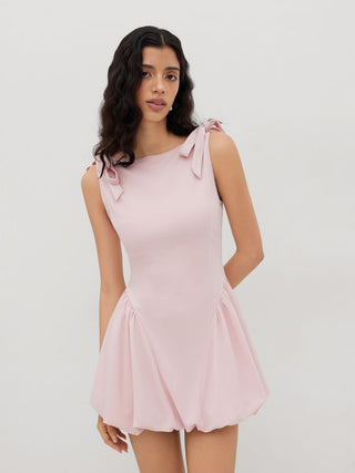 Grad Dresses Cute Summer Dresses Party Dress For Party New Years Holiday Dress Valentine rush outfits special occasion dresses Woven Sculptural Boat Neck Bowknot Bubble Hem Mini Dress For Date