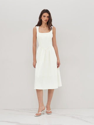 Wedding Wedding Guest Dress wedding guest wedding special occasion dresses Woven Linen-blend Square Neck Ruffle Midi Dress For Vacation