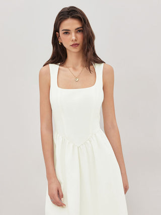 Wedding Wedding Guest Dress wedding guest wedding special occasion dresses Woven Linen-blend Square Neck Ruffle Midi Dress For Vacation