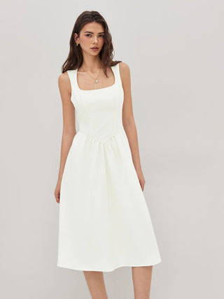 Wedding Wedding Guest Dress wedding guest wedding special occasion dresses Woven Linen-blend Square Neck Ruffle Midi Dress For Vacation