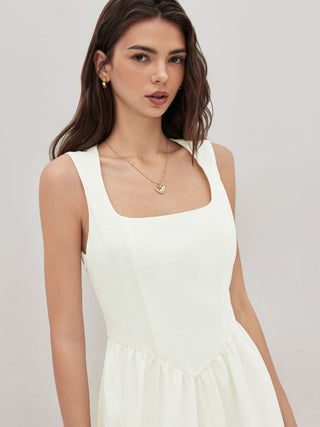 Wedding Wedding Guest Dress wedding guest wedding special occasion dresses Woven Linen-blend Square Neck Ruffle Midi Dress For Vacation