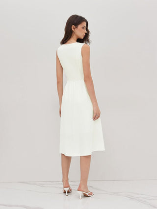 Wedding Wedding Guest Dress wedding guest wedding special occasion dresses Woven Linen-blend Square Neck Ruffle Midi Dress For Vacation