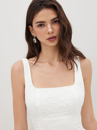Jacquard U-neckline Floral Backless Bowknot Mini Dress