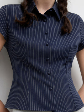 Woven Collar Stripe Short Sleeve Shirt For School
