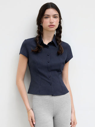 Woven Collar Stripe Short Sleeve Shirt For School