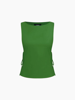 Linen-blend Linen-blend Boat Neck Tie Side Knotted Split Tank Top For Vacation