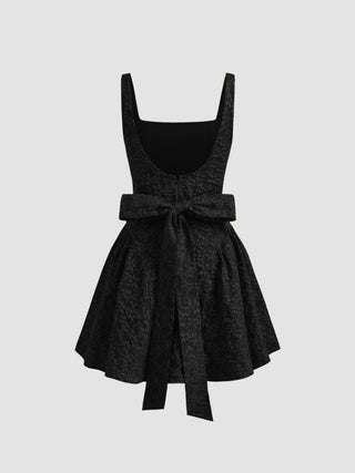 Jacquard U-neckline Floral Backless Bowknot Mini Dress