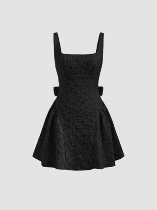 Jacquard U-neckline Floral Backless Bowknot Mini Dress