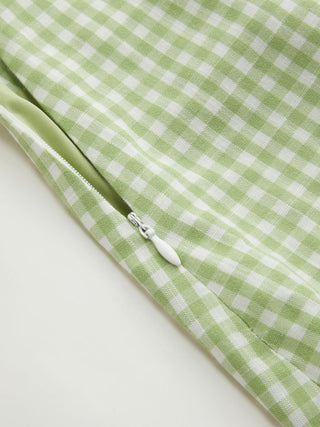 Valentine Woven U-neckline Gingham Bowknot Crop Tank Top & Low Rise Mini Skirt Set For Date
