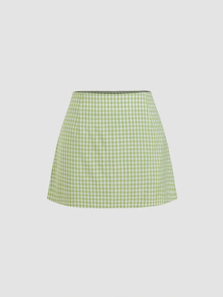 Valentine Woven U-neckline Gingham Bowknot Crop Tank Top & Low Rise Mini Skirt Set For Date