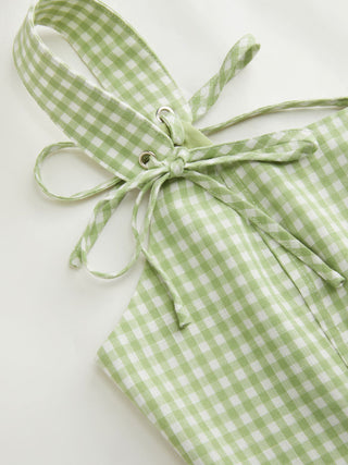 Valentine Woven U-neckline Gingham Bowknot Crop Tank Top & Low Rise Mini Skirt Set For Date