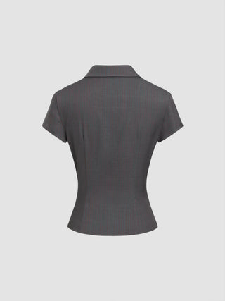 Woven Collar Stripe Short Sleeve Shirt For School