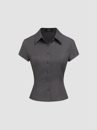 Woven Collar Stripe Short Sleeve Shirt For School