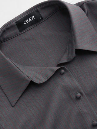 Woven Collar Stripe Short Sleeve Shirt For School